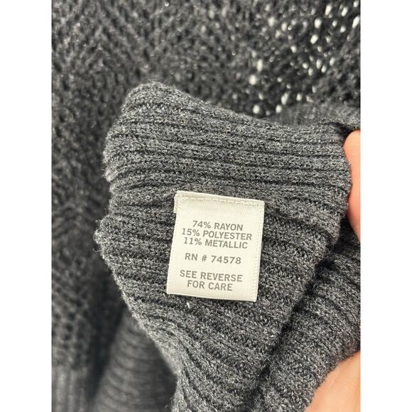 Cache Sweater Top Womens Medium Gray Crochet Knit Short Sleeves Metallic Scoop - Picture 10 of 14